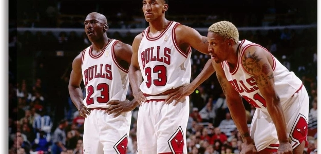 Michael Jordan, Scottie Pippen y Dennis Rodman