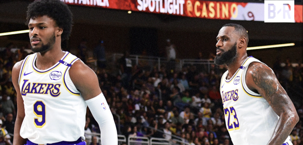 LeBron James and Bronny James, players for the Los Angeles Lakers.