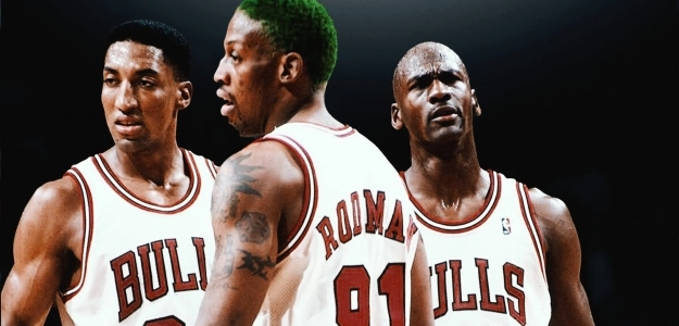 Scottie Pippen, Dennis Rodman, and Michael Jordan