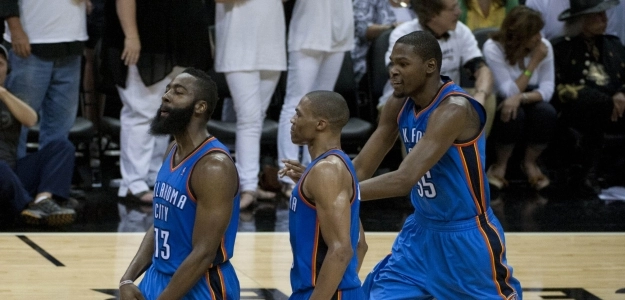 James Harden, Russell Westbrook y Kevin Durant en su época en OKC Thunder.