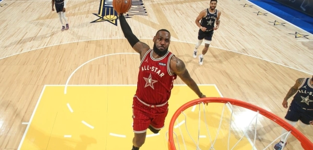 LeBron James, dunking on the hoop in an All-Star game
