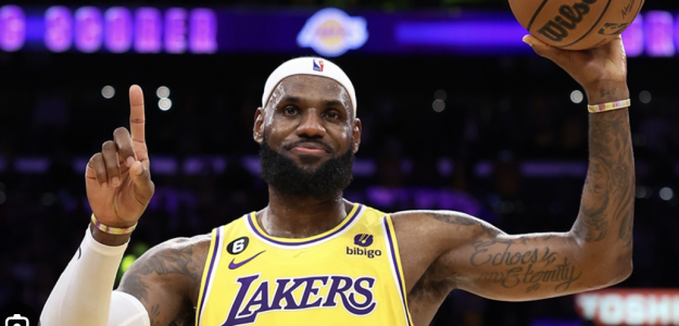 LeBron James, star of the Los Angeles Lakers, fails to make a three-pointer.