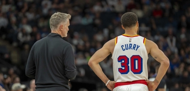 Steve Kerr and Stephen Curry.
