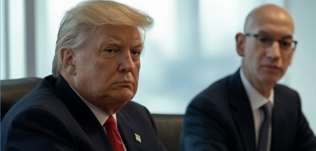 Donald Trump and Adam Silver, in an image created by Grok.