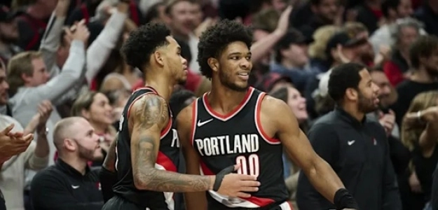 Anfernee Simons and Scoot Henderson, players for the Blazers.
