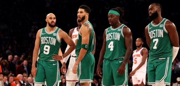 Derrick White, Jayson Tatum, Jrue Holiday, and Jaylen Brown
