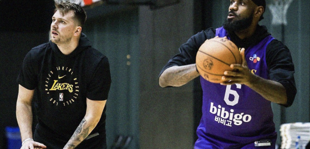 Luka Doncic and LeBron James, stars of the Los Angeles Lakers.