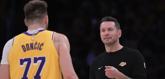 JJ Redick and Luka Doncic in a Lakers game.