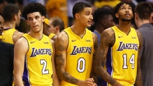 Lonzo Ball, Kyle Kuzma y Brandon Ingram, estrellas de los Lakers.