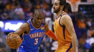 Chris Paul, frente a Ricky Rubio en un Thunder-Suns.