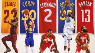 James, Curry, Leonard, Durant y Harden arman el quinteto ideal. Foto: @NBATV
