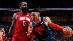 James Harden y Russell Westbrook, jugadores de Houston Rockets.