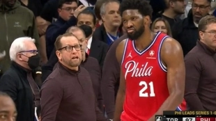 Joel Embiid, pique con Nick Nurse. Foto: gettyimages