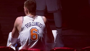 Kristaps Porzingis, con la camiseta de New York Knicks.