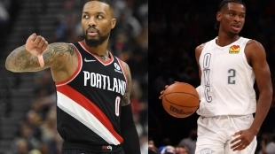 Damian Lillard, jugador de Portland Trail Blazers, y Shai Gilgeous-Alexander, jugador de Oklahoma City Thunder.