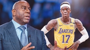 Magic Johnson y Dennis Schröder, leyenda y jugador de Los Angeles Lakers.