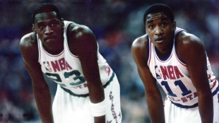 Michael Jordan e Isiah Thomas en el All Star Game de 1985.