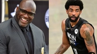 Shaquille O'Neal, ex jugador de la NBA, y Kyrie Irving, base de Brooklyn Nets.