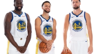Curry, Thompson y Green, en la presentación de la temporada