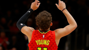 Trae Young celebra una canasta con Atlanta Hawks "Foto: Fansided"