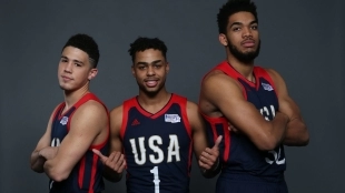 Devin Booker, D'Angelo Russell y Karl-Anthony Towns