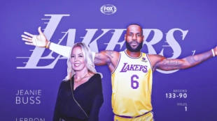 Jeanie Buss y LeBron James, jefa y estrella de Los Angeles Lakers. 