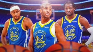 Moses Moody, Chris Paul y Jonathan Kuminga