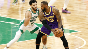 LeBron James, alongside Jayson Tatum, NBA stars.