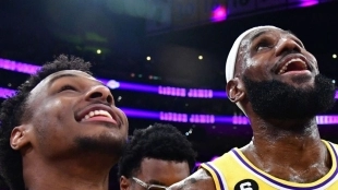 LeBron James and Bronny James, players for the Los Angeles Lakers.