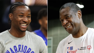 Jonathan Kuminga, alongside his idol Dikembe Mutombo.