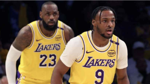 LeBron James, alongside Bronny James.