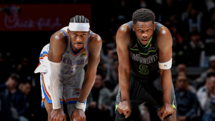 Shai, frente a Ant, en un Wolves-OKC de 2025.