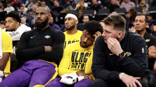 Bronny James on the Los Angeles Lakers bench.