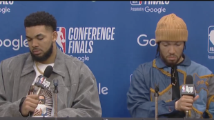 Jalen Brunson and Karl-Anthony Towns, after losing.