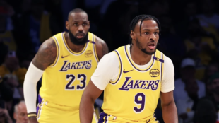 LeBron James and Bronny James, players of the Los Angeles Lakers